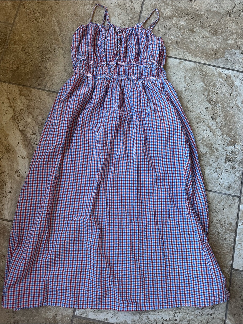 A new day  Red & Blue Gingham Spaghetti Strap Dress